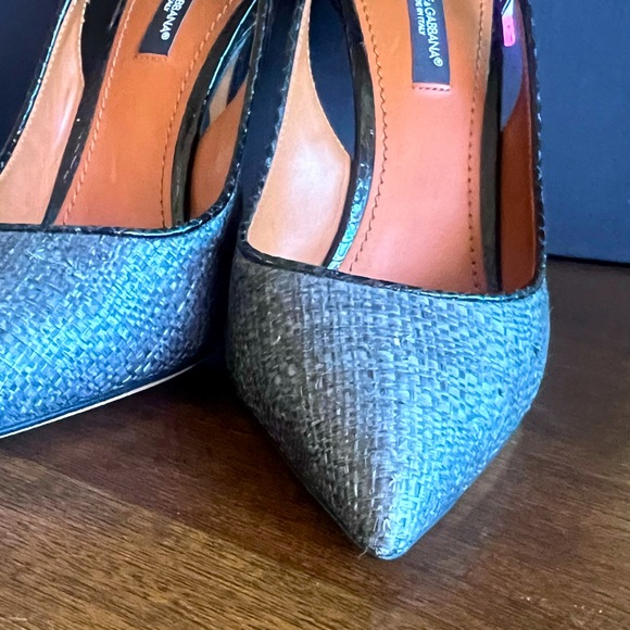 NEW Dolce & Gabbana DG Grey Raffia & Snakeskin Cutout Pointed Toe Heels EU 37 - Picture 11 of 12